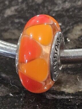 PANDORA Orange Love Hearts Murano Glass Bead No. 790664